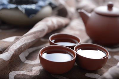 Close-up of tea cup on table