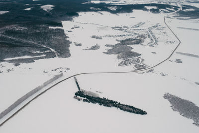 Aerial view of snow covered landscape