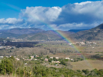 Scenic view of landscape and mountains against sky