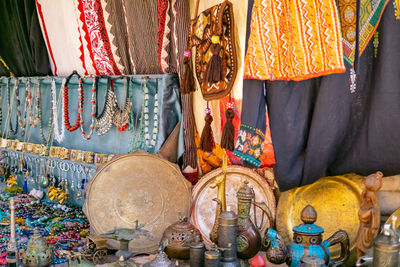 Various objects in market stall for sale