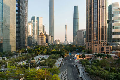 Modern buildings in city against sky