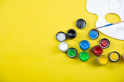 High angle view of multi colored pencils on table