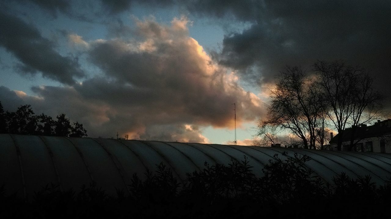 sky, cloud - sky, silhouette, cloudy, sunset, landscape, field, storm cloud, weather, tree, dusk, cloud, dramatic sky, nature, scenics, tranquility, tranquil scene, beauty in nature, overcast, atmospheric mood