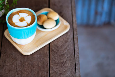 High angle view of coffee on table