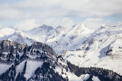 Panoramic view of snowcapped mountains against sky