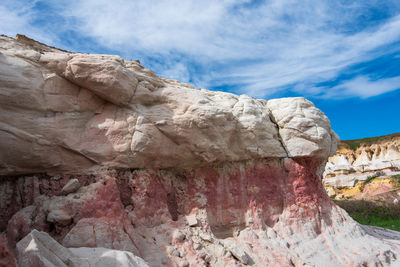 Low angle view of rock formation against sky