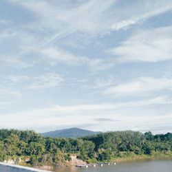 Scenic view of lake in forest against sky