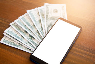 High angle view of paper on table