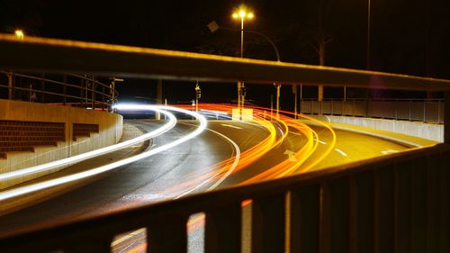 Light trails on road at night