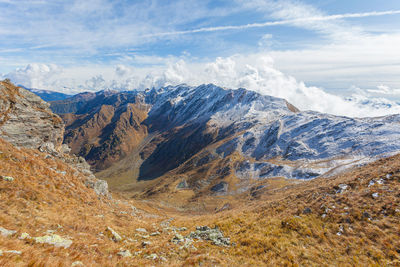 View of norther side of border ridge between italy and austria covered by snow, south tyrol, italy