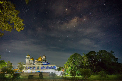 Temple against sky at night