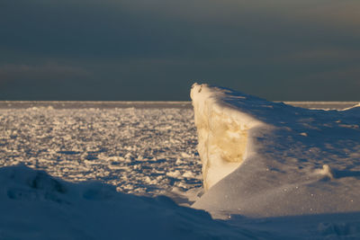 Aerial view of frozen sea against sky