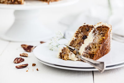 Close-up of cake in plate on table