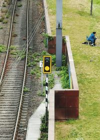 High angle view of train on railroad track