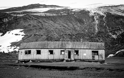 Black and white abandoned building deception island antarctica