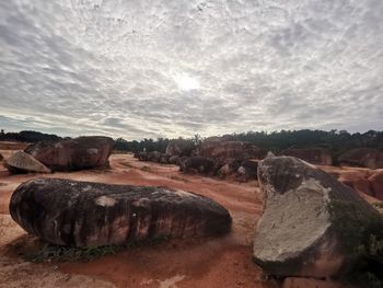 Rock formation on land against sky