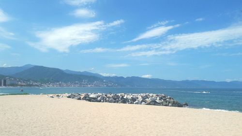 Scenic view of sea against cloudy sky