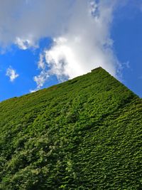 Low angle view of mountain against cloudy sky