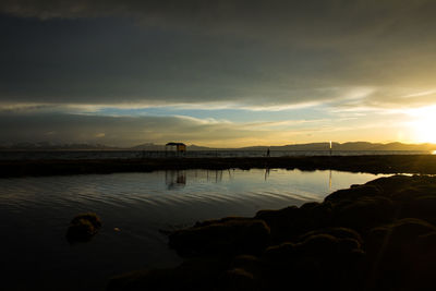 Scenic view of lake against sky during sunset