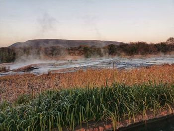 Steamy over a riverr on a cold morning