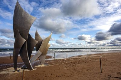 Scenic view of beach against sky. omaha beach, normandia 