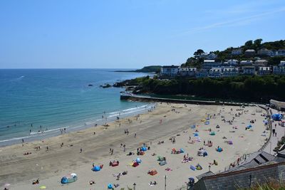 High angle view of beach against clear sky