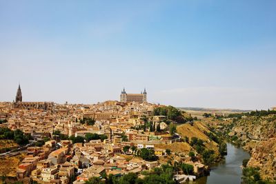 View of townscape against clear sky