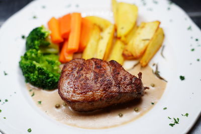 Close-up of meal served in plate