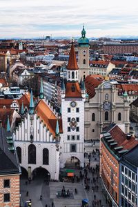 High angle view of buildings in city