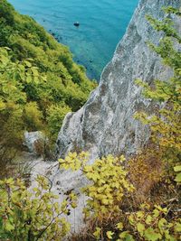 High angle view of rocks by sea