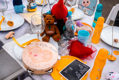 High angle view of food on table