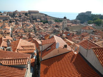 High angle view of townscape against sky