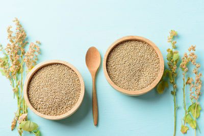 Directly above shot of breakfast on table against white background