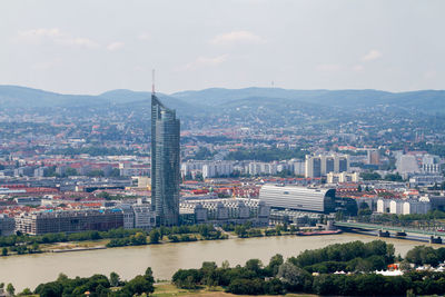 Vienna, austria, july 25, 2021. the millennium tower, skyscraper with a height of 202 meters. 