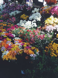 Full frame of colorful flowers in market