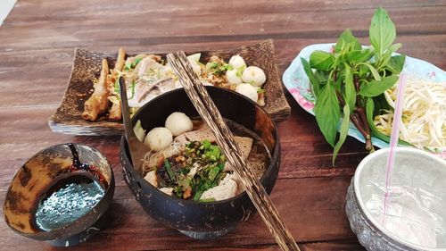 High angle view of vegetables in bowl on table