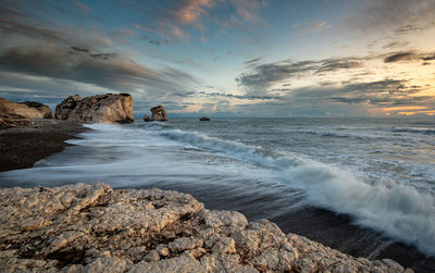 Scenic view of sea against sky during sunset