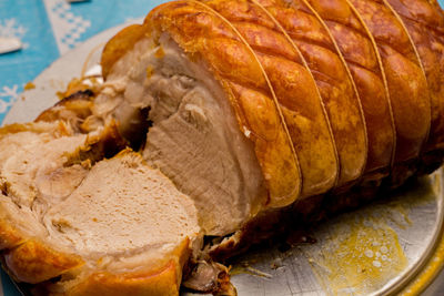 Close-up of meat on cutting board