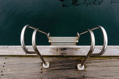 High angle view of ropes on pier