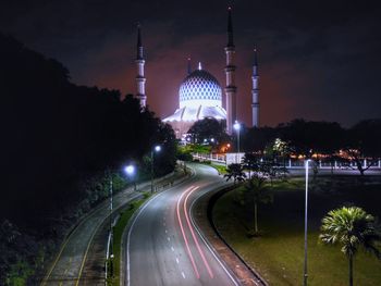 Light trails on road at night
