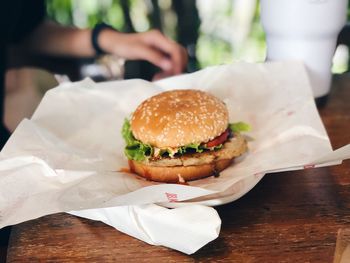 Burger on table