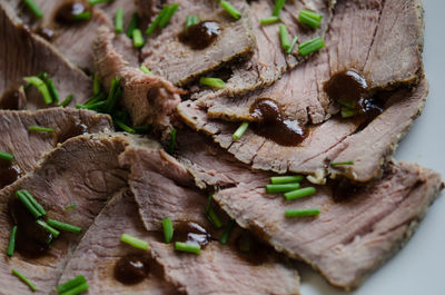 Detail shot of roasted beef slices