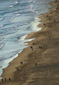 High angle view of group of people on beach