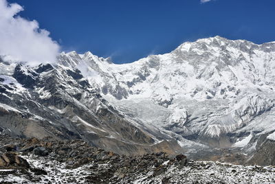 Scenic view of snowcapped mountains against sky