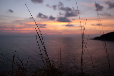 Scenic view of sea against orange sky