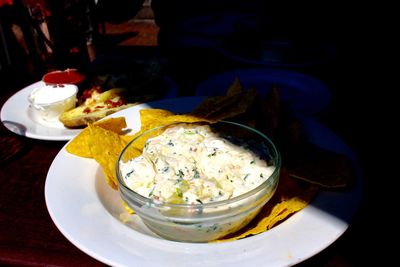 Close-up of served food in plate