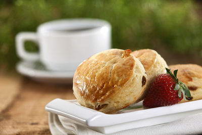 Close-up of breakfast on table