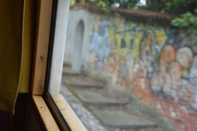 Close-up of train window