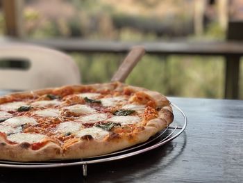 Close-up of pizza on table