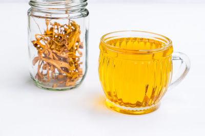 Close-up of glass jar on table